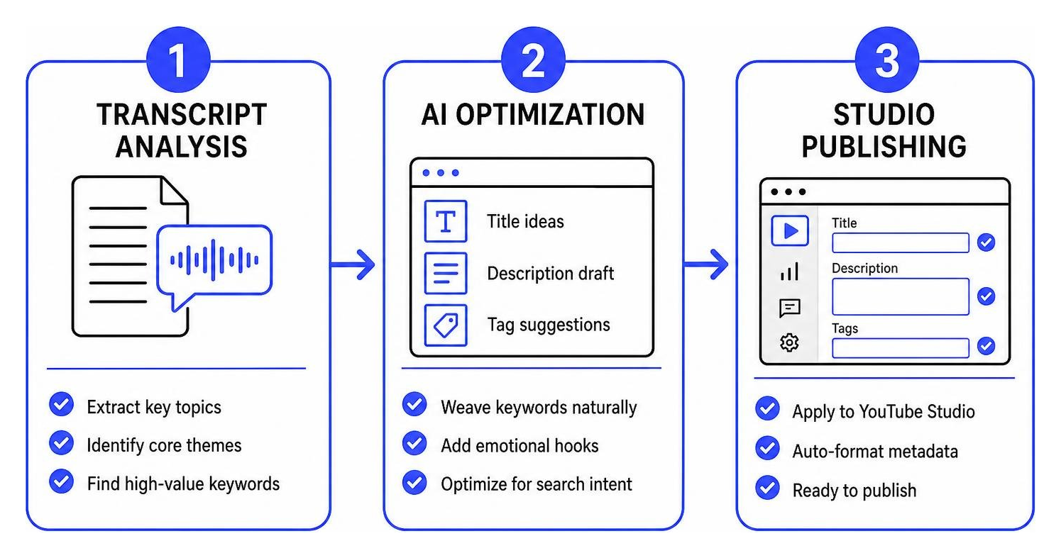 Metadata generation process: transcript analysis to AI optimization and Studio publishing Metadata Generation Process: Transcript Analysis To Ai Optimization And Studio Publishing