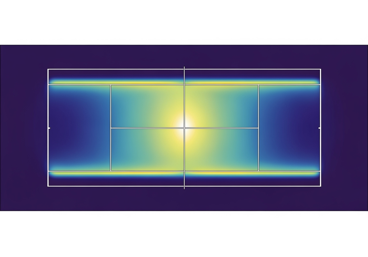 diagram showing lux measurements across a tennis court - tennis court lighting design