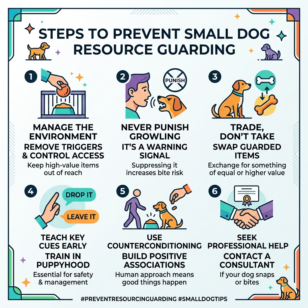 Steps to prevent small dog resource guarding infographic - prevent small dog resource guarding infographic 