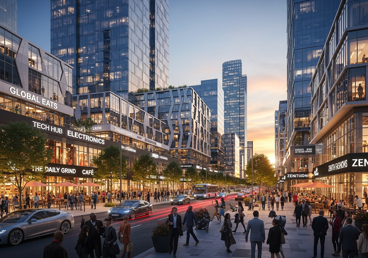 a modern, diverse commercial district - commercial estate for lease