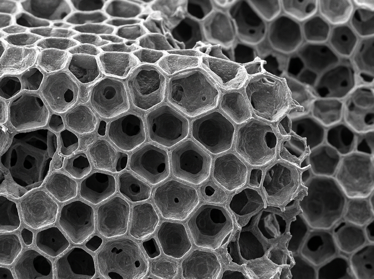 Microscopic view of cross-linked foam structure showing closed cells for durability - acoustic flooring underlay