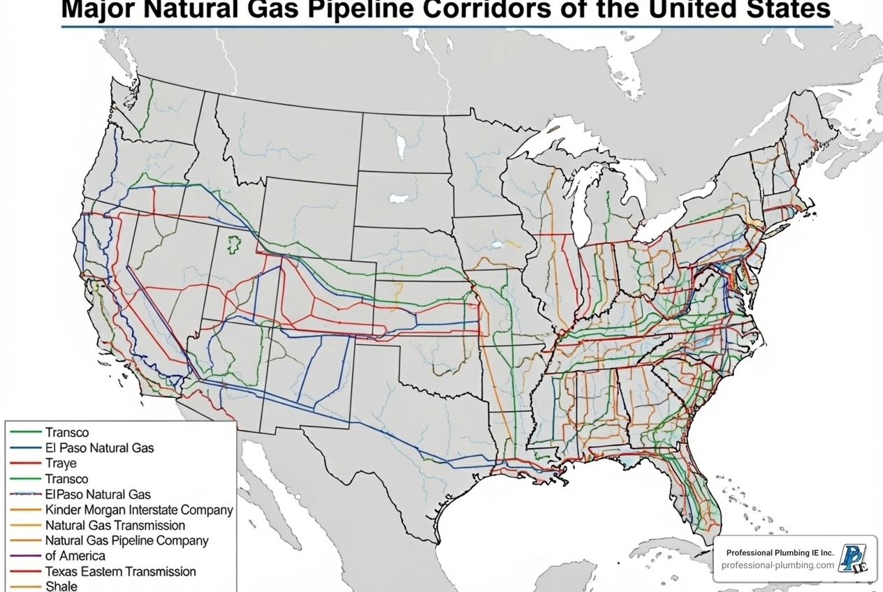 map showing the major U.S. natural gas pipeline corridors - natural gas line