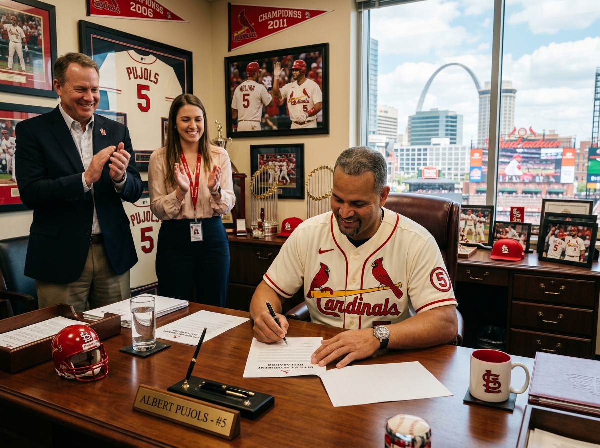 Albert Pujols signing his official retirement papers with the St. Louis Cardinals - albert pujols retirement
