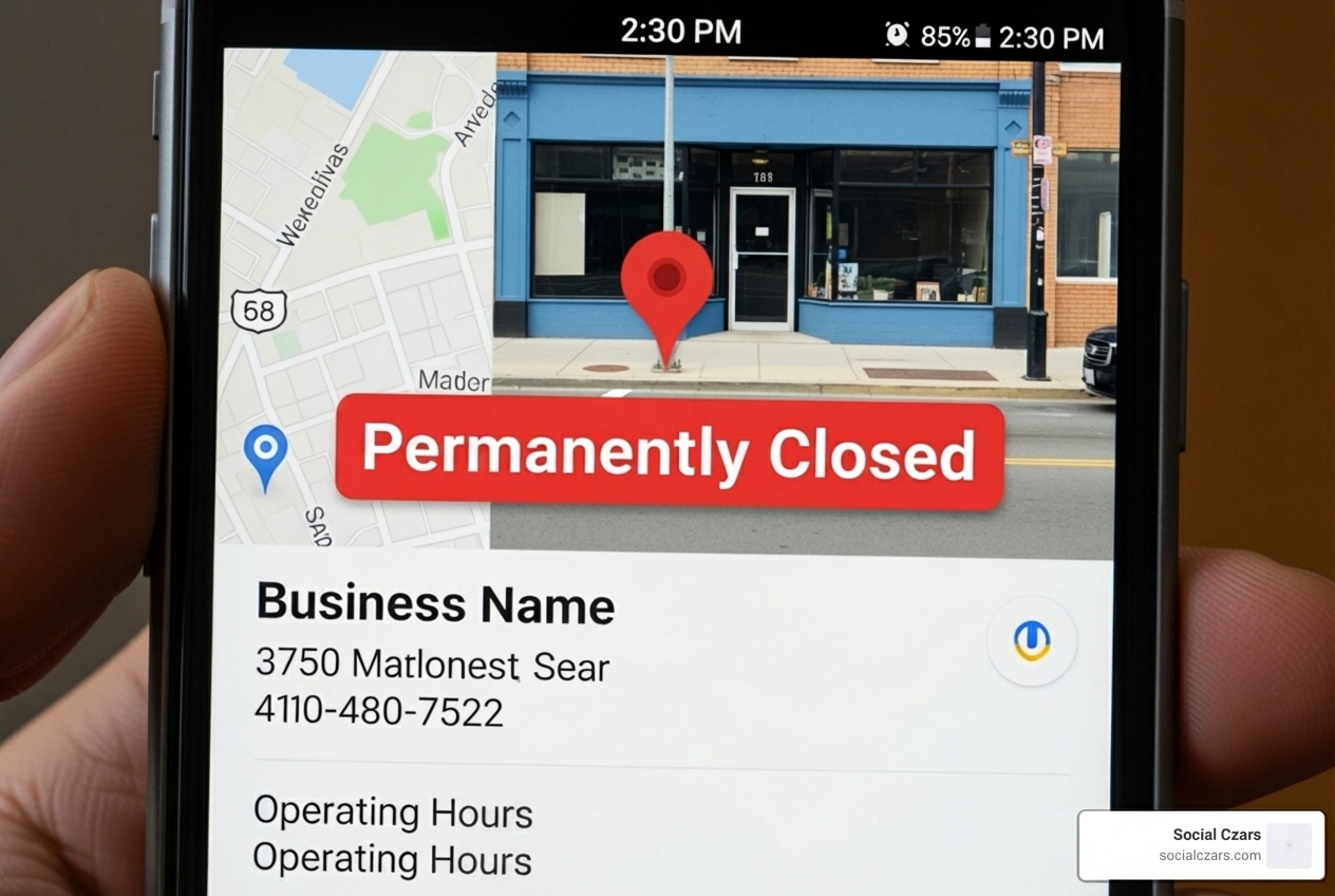 Google Maps listing with a "Permanently Closed" tag to illustrate a risk - how to turn off google review