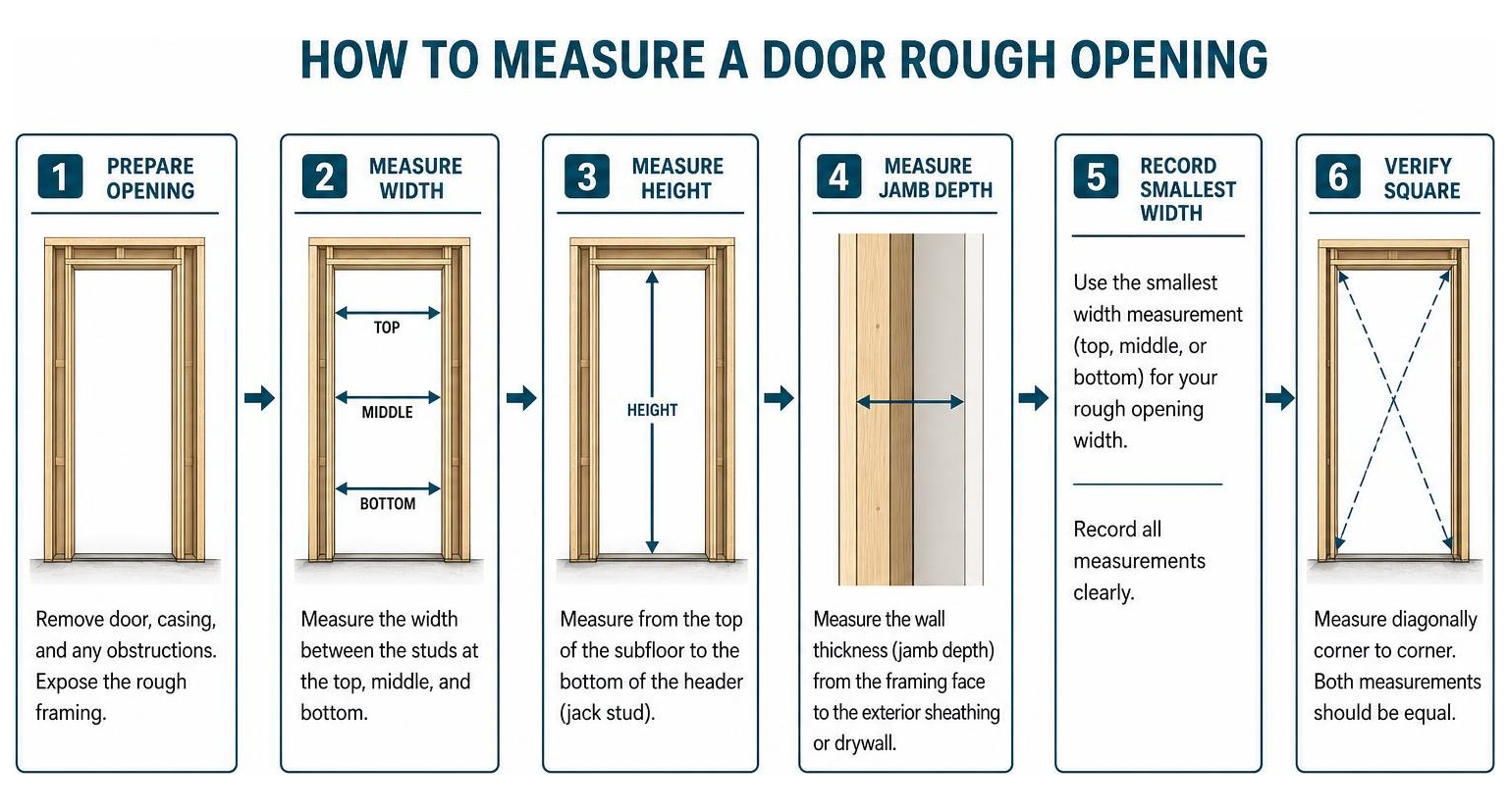 Step-by-step process of measuring a door rough opening Step-by-step process of measuring a door rough opening