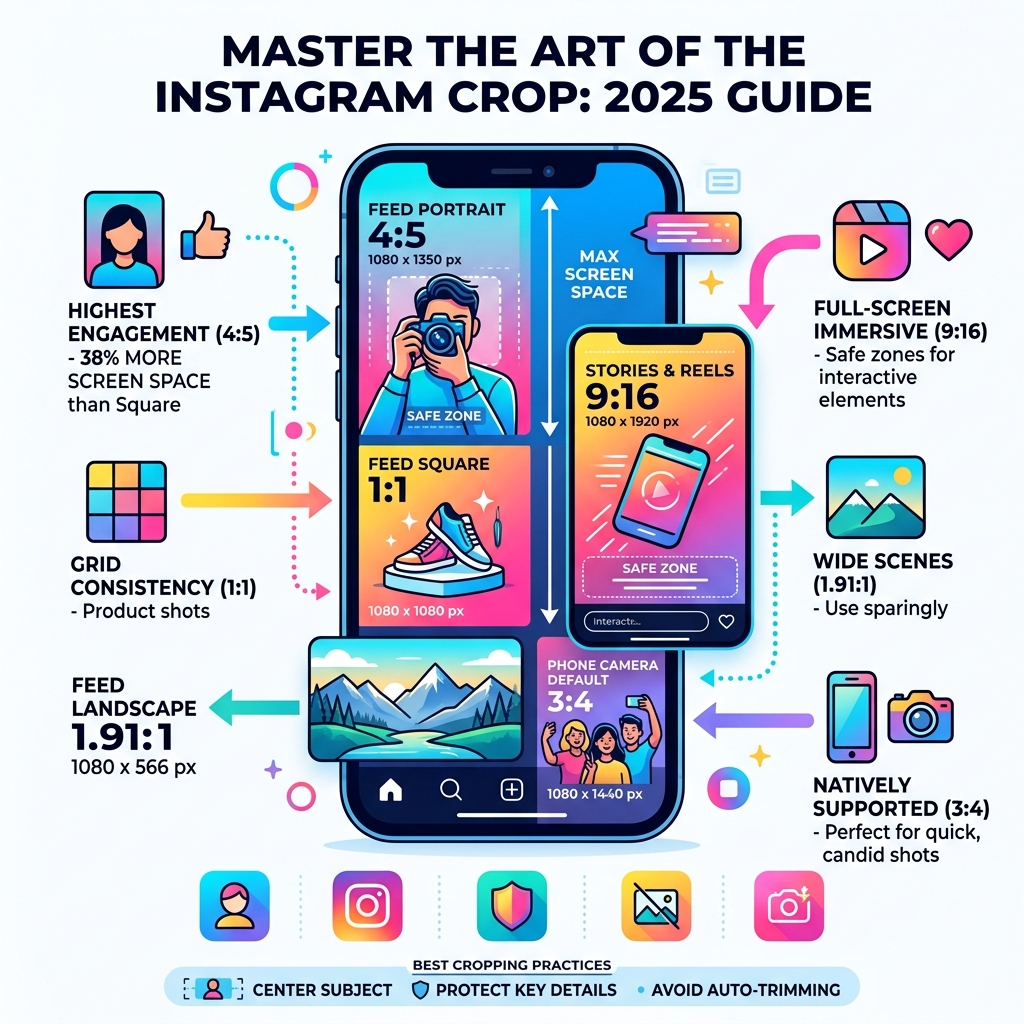 2025 Instagram aspect ratios, safe zones, and pixel dimensions for all post types - best instagram crop tips infographic 