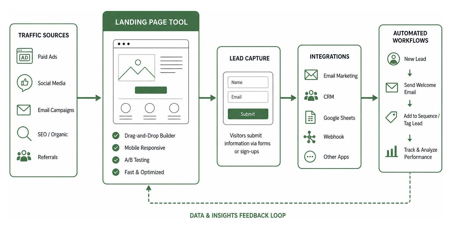 how a landing page tool integrates with marketing workflows