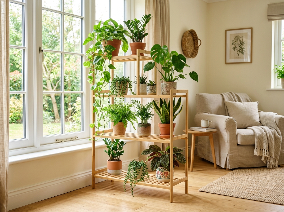 multi-tier bamboo stand in a sunlit corner - bamboo indoor plant stand multi-tier bamboo stand in a sunlit corner - bamboo indoor plant stand