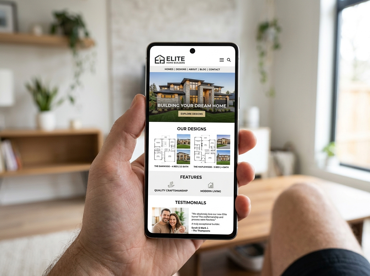 professional home builder website on a mobile device - digital marketing for home builders