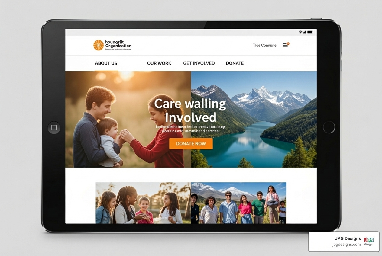 well-designed nonprofit homepage on a tablet - design for nonprofits