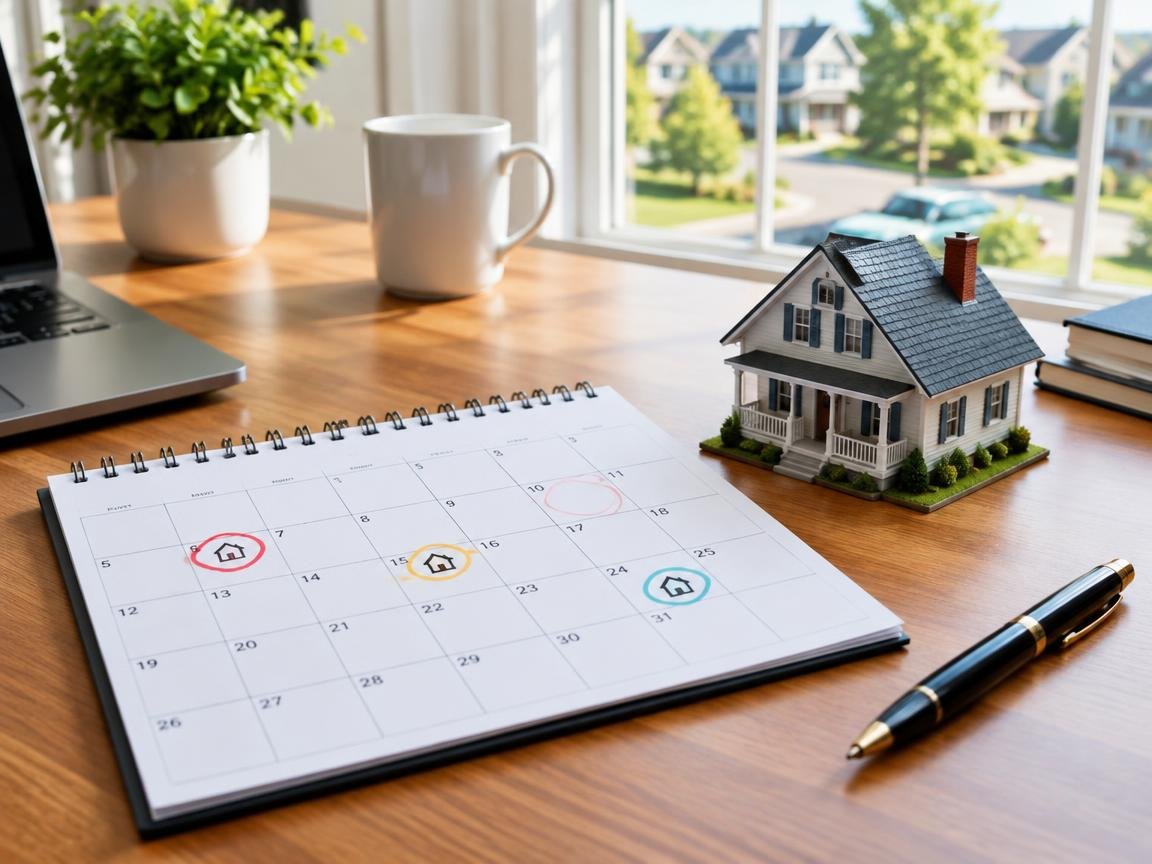 a real estate closing calendar highlighting key insurance deadlines