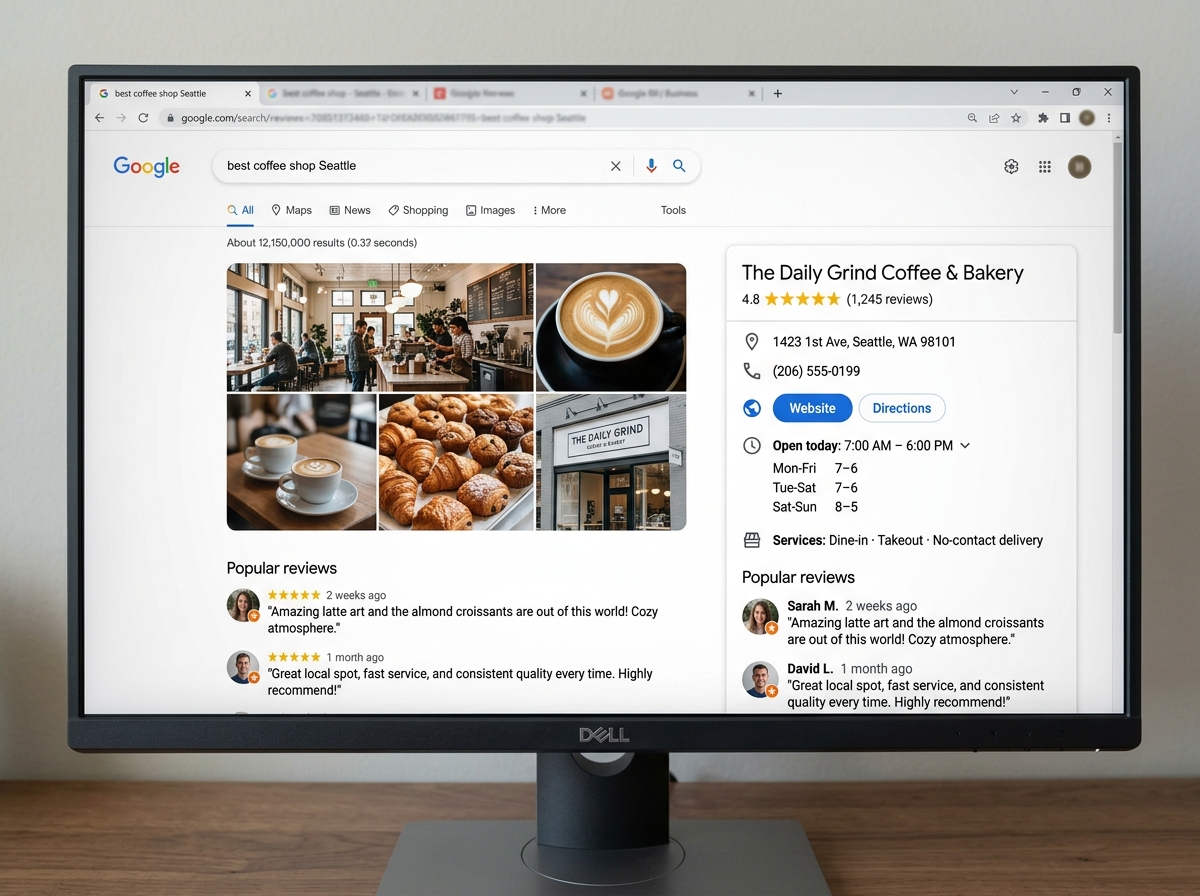 Optimized Google Business Profile showing photos, reviews, and business details - local seo consulting services