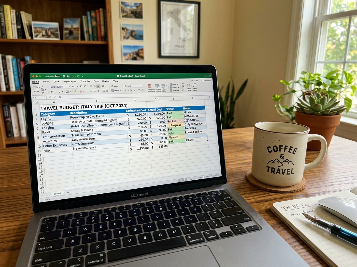 travel budget spreadsheet with categories for flights, lodging, and food - save money for trip travel budget spreadsheet with categories for flights, lodging, and food - save money for trip