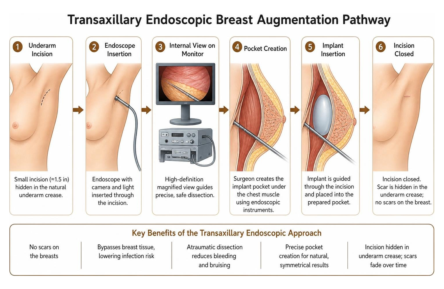 Diagram of transaxillary endoscopic breast augmentation pathway