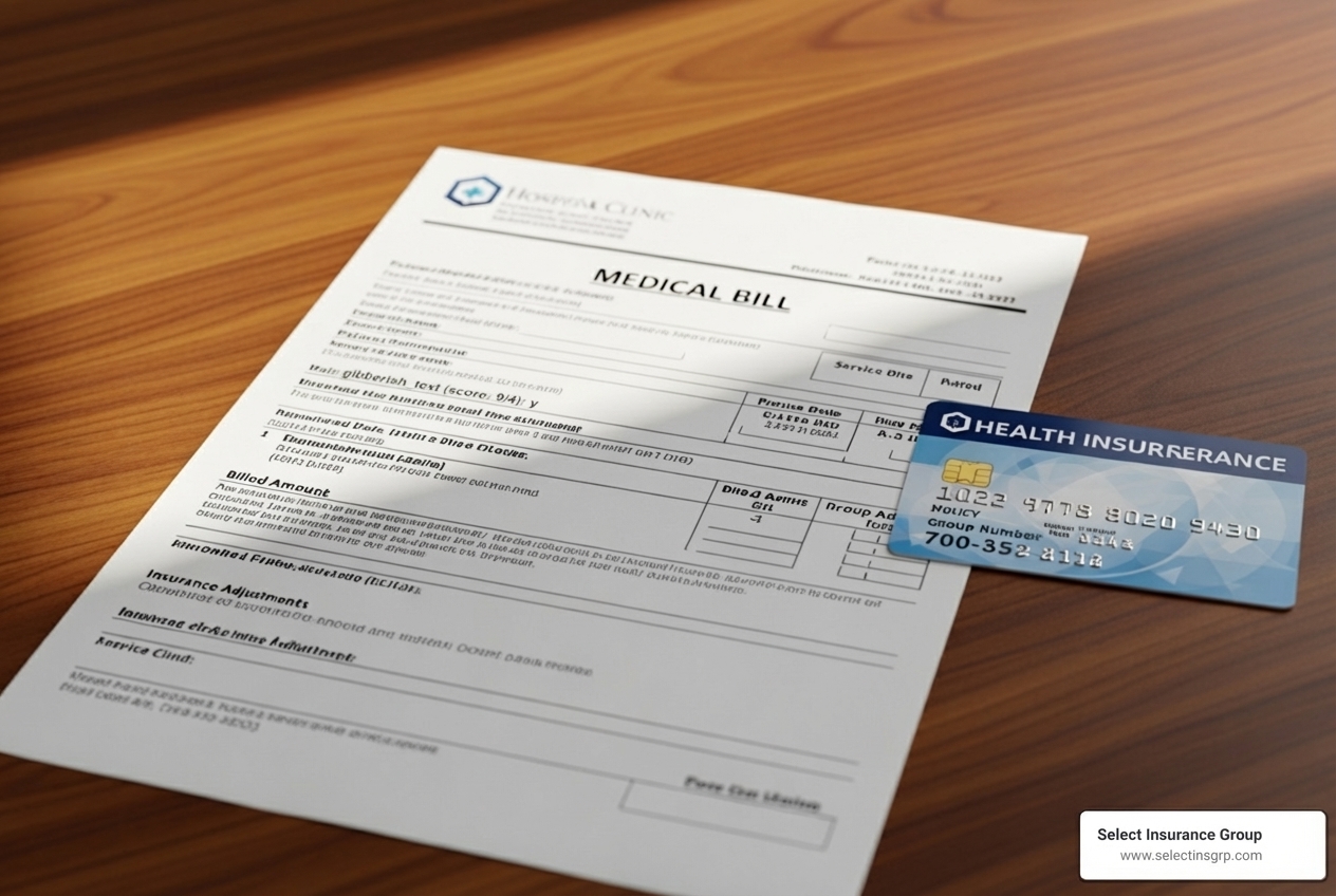 Medical bill next to an insurance card - auto insurance fl