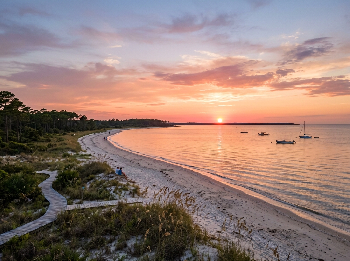 A peaceful view of Florida's Forgotten Coast at sunset with no high-rises in sight - 2026 unheralded destinations guide