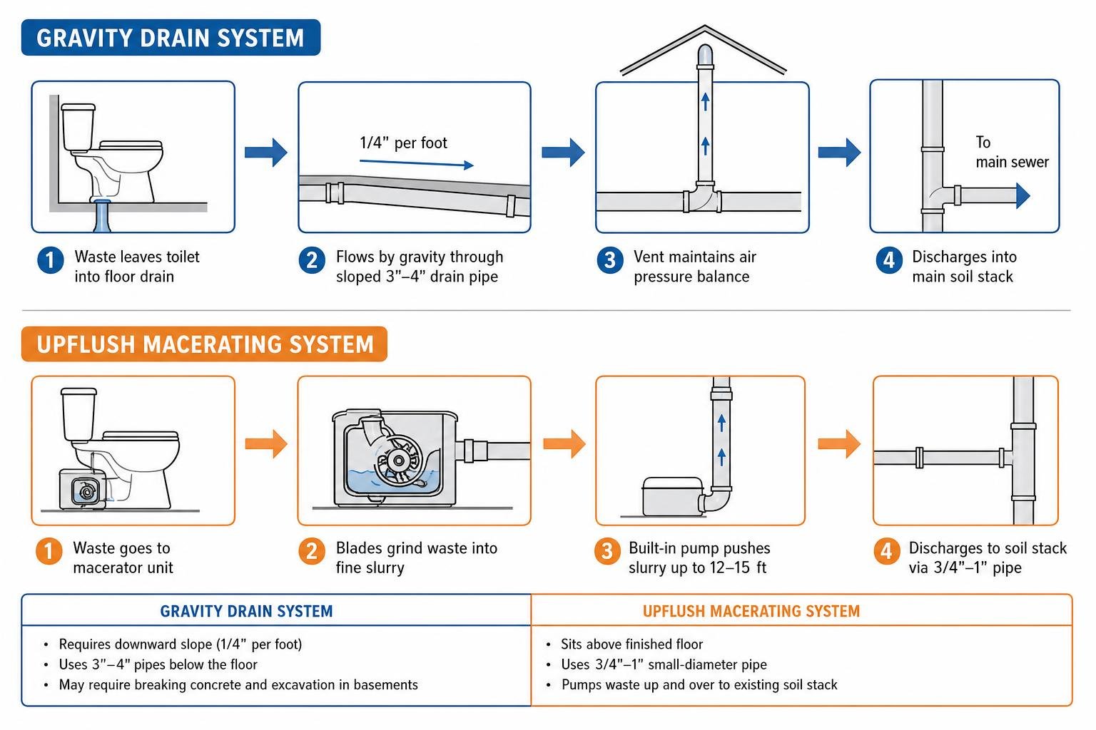 gravity drain vs upflush macerating system diagram gravity drain vs upflush macerating system diagram