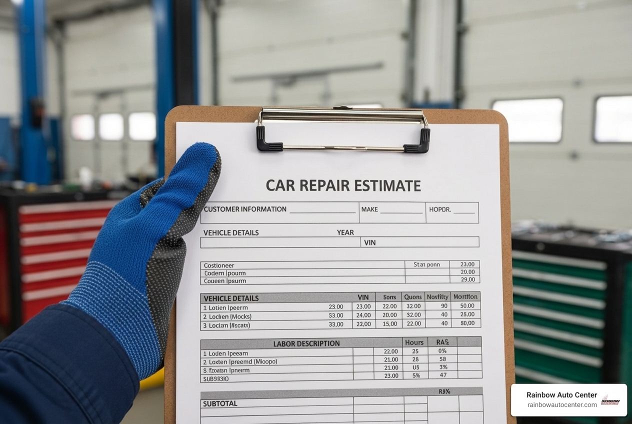Detailed repair estimate on a clipboard - car body works near me