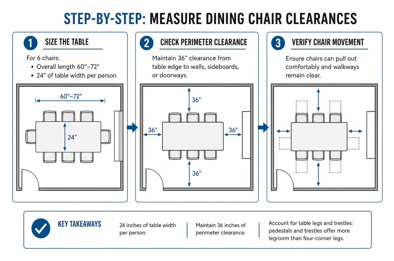 Step by step floor plan measuring process for dining chair clearances Step by step floor plan measuring process for dining chair clearances