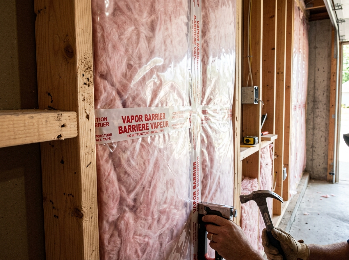 insulated garage walls showing vapor barrier and framing - two car garage remodel insulated garage walls showing vapor barrier and framing - two car garage remodel