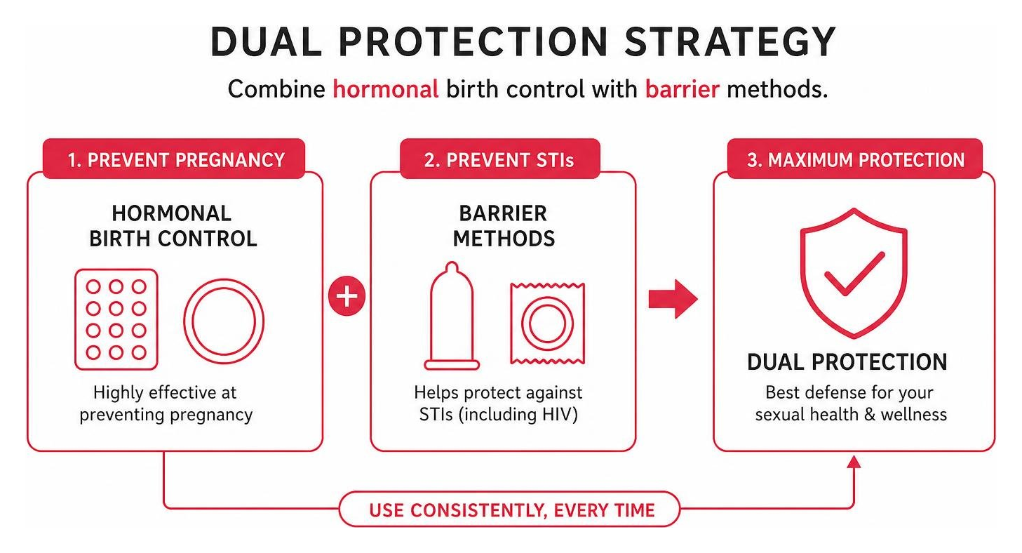 diagram showing the dual protection strategy: combining hormonal birth control with barrier methods diagram showing the dual protection strategy: combining hormonal birth control with barrier methods