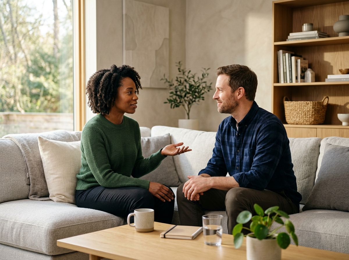 Couple practicing communication exercise at home - How does couples therapy work?