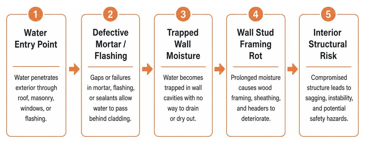 Diagram showing multi-layer exterior water defense system Diagram showing multi-layer exterior water defense system