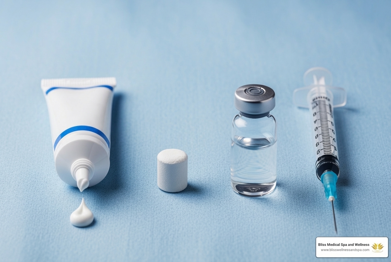 Different hormone therapy delivery methods including pellets, creams, and injections - hormone therapy Phoenix