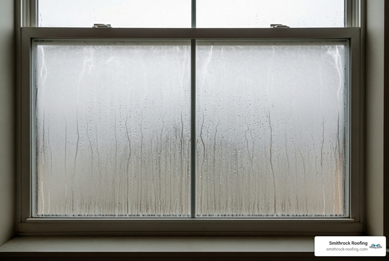 foggy window with condensation between the panes - find window installers