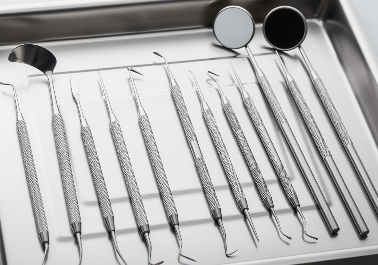 Standard dental hygiene tools laid out neatly - dental hygiene jobs