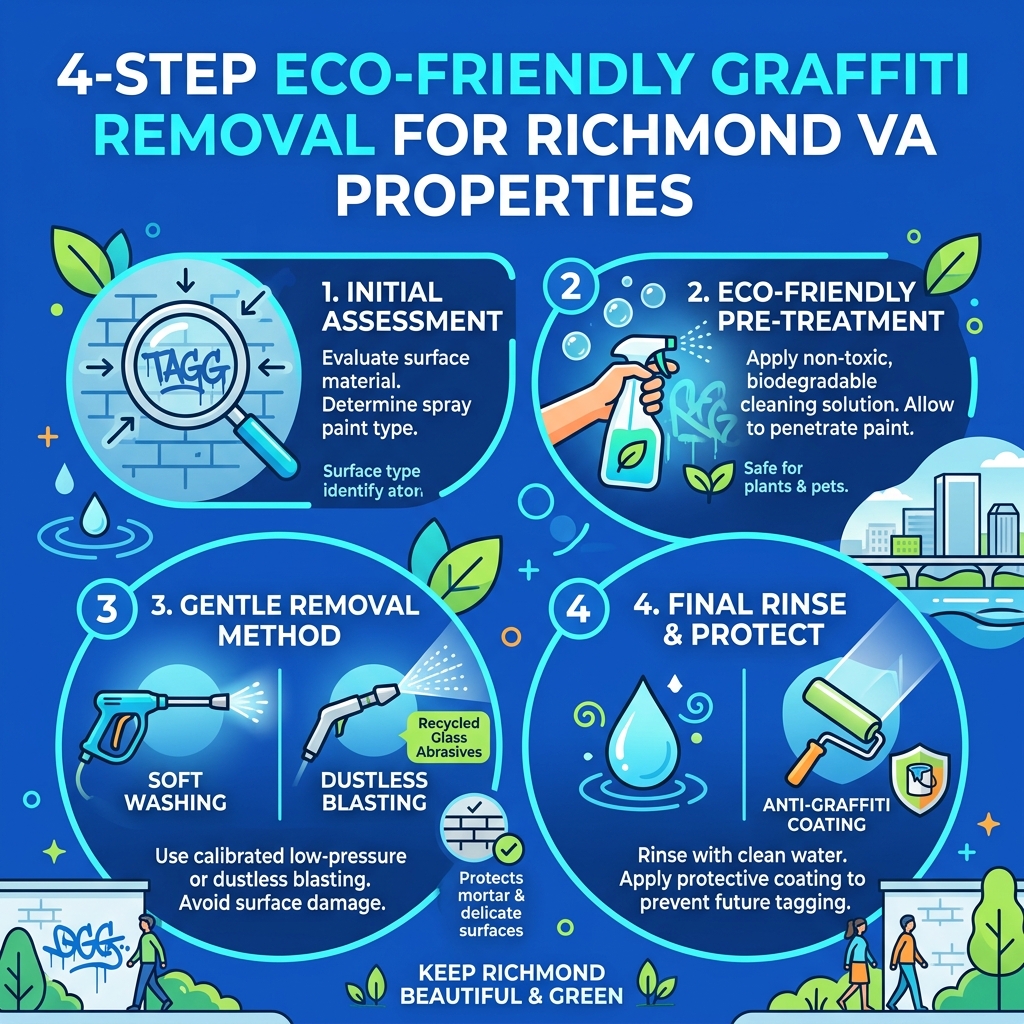 4-step eco-friendly graffiti removal process infographic for Richmond VA properties - eco-friendly graffiti removal richmond 4-step eco-friendly graffiti removal process infographic for Richmond VA properties - eco-friendly graffiti removal richmond