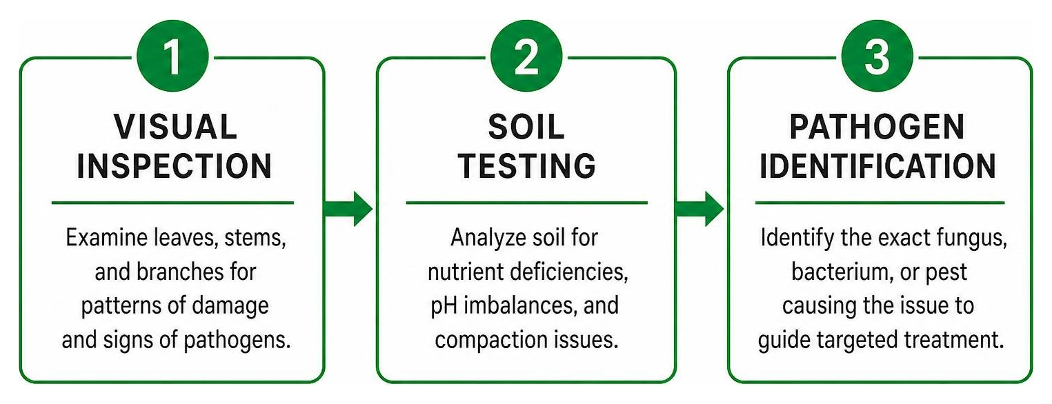 Step-by-step professional diagnostic process for shrub diseases Step-by-step professional diagnostic process for shrub diseases