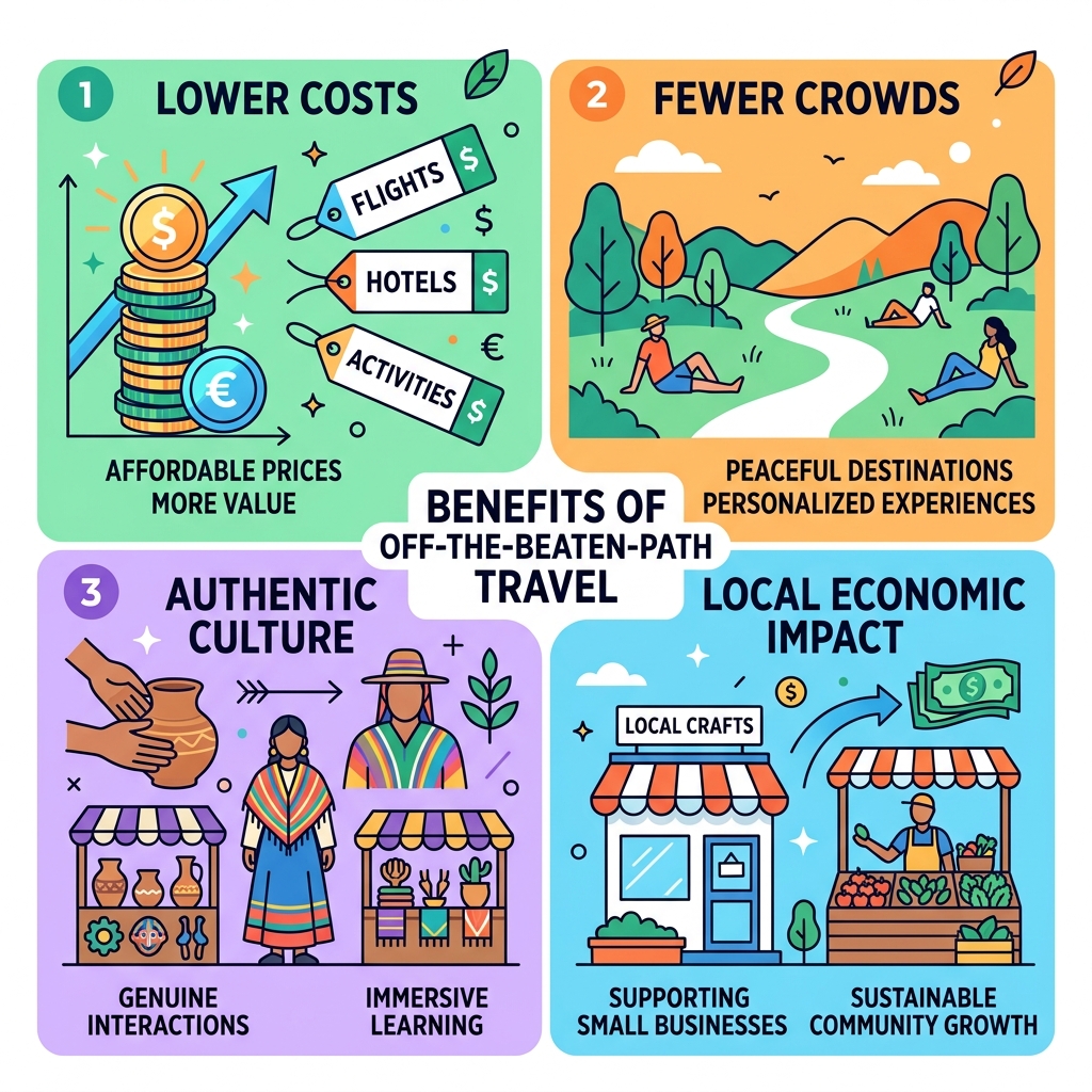 Benefits of off-the-beaten-path travel: lower costs, fewer crowds, authentic culture, local economic impact - underrated Benefits of off-the-beaten-path travel: lower costs, fewer crowds, authentic culture, local economic impact - underrated