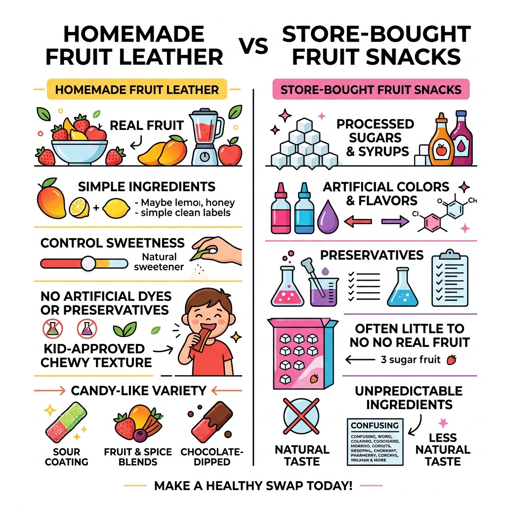 Homemade fruit leather vs store-bought fruit snacks comparison infographic - candy fruit leather ideas infographic Homemade fruit leather vs store-bought fruit snacks comparison infographic - candy fruit leather ideas infographic