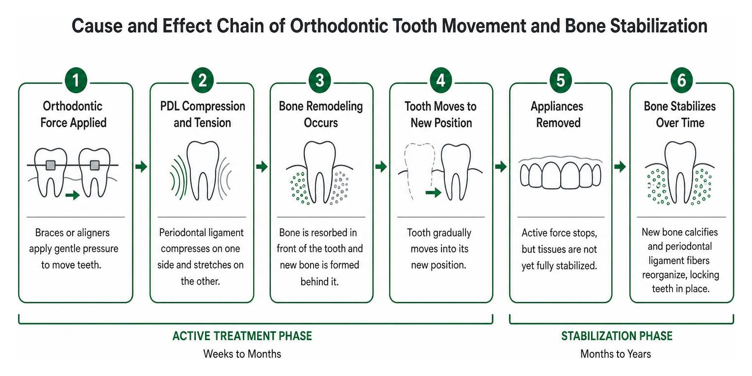 Cause and effect chain of orthodontic tooth movement and bone stabilization