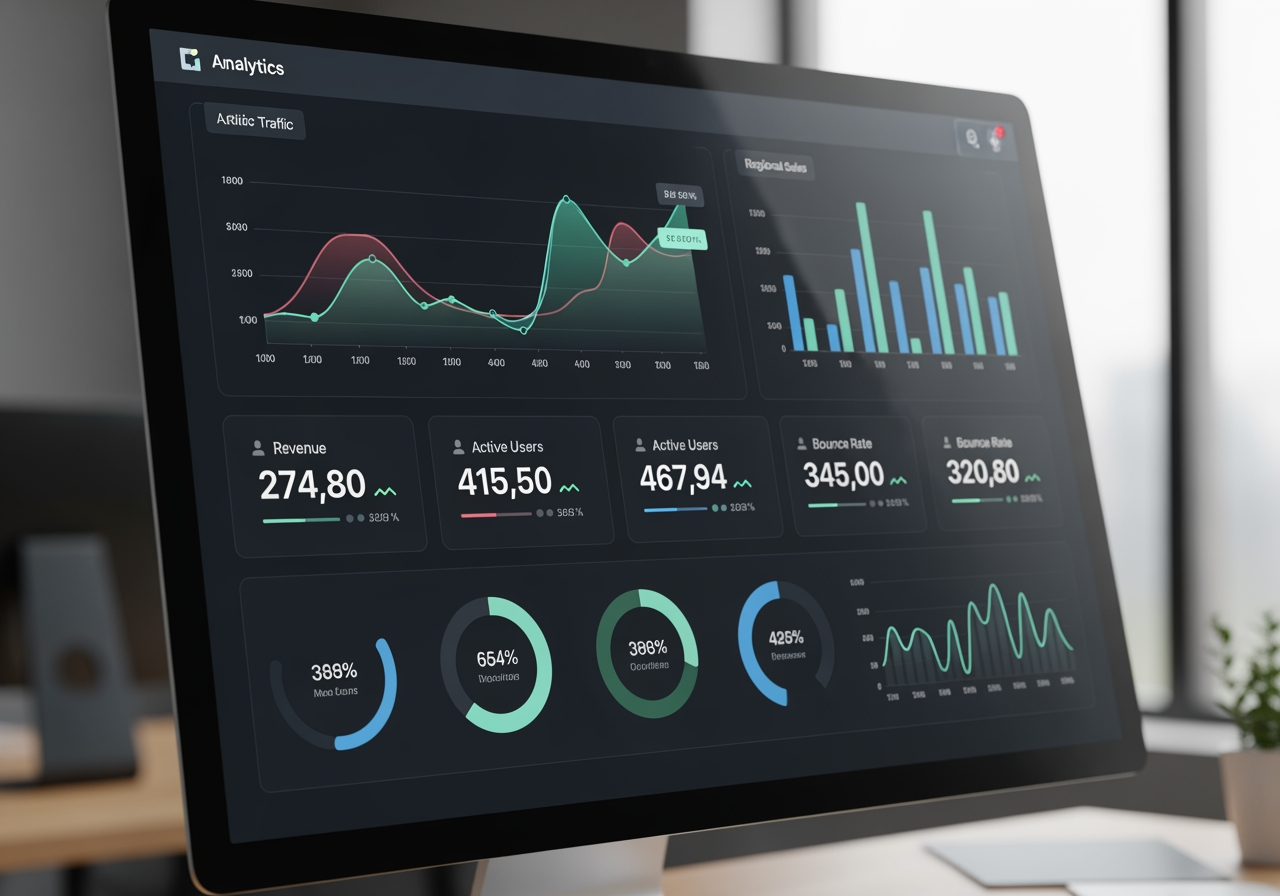 IMAGE of an analytics dashboard highlighting key performance indicators - digital marketing strategy