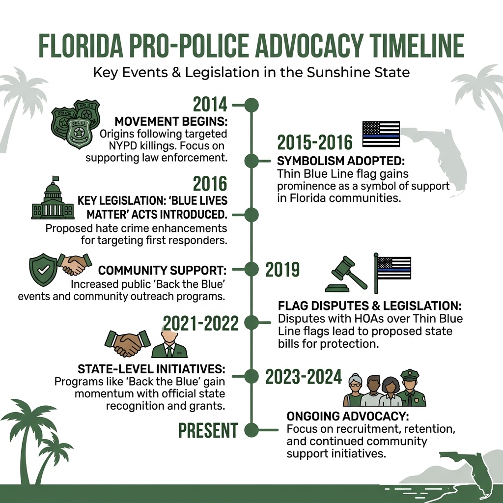Timeline of pro-police advocacy in Florida from 2014 to present, including key legislation and events - blue lives matter Timeline of pro-police advocacy in Florida from 2014 to present, including key legislation and events - blue lives matter