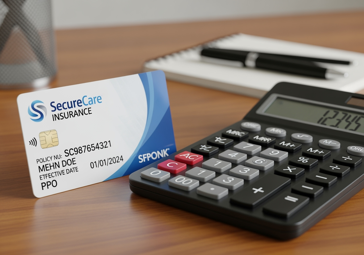an insurance card next to a calculator - ketamine-assisted psychotherapy cost