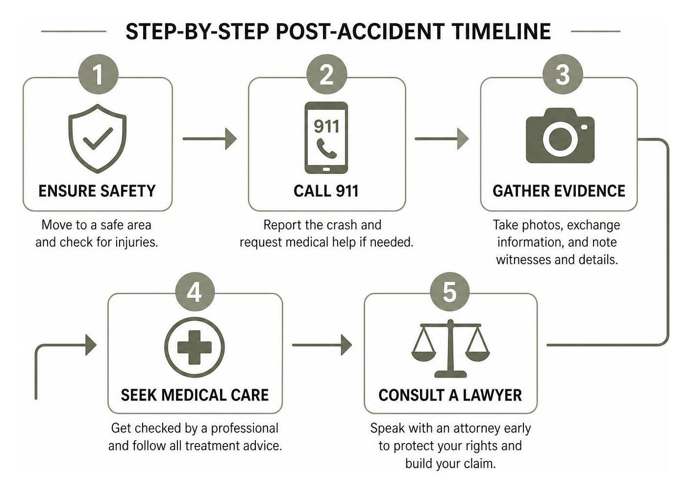 Step-by-step post-accident timeline diagram Step-by-step post-accident timeline diagram