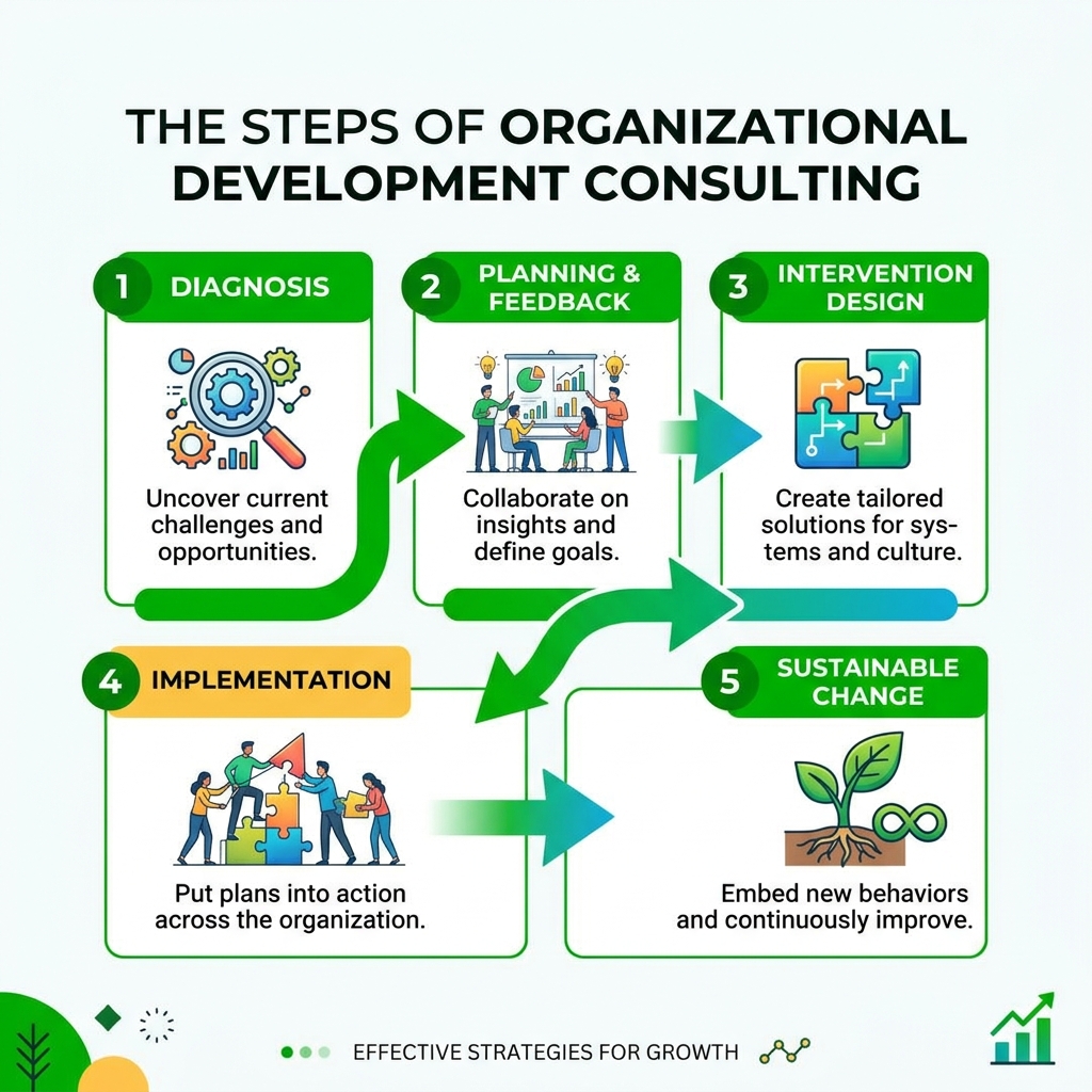 Steps of organizational development consulting from diagnosis to design and sustainable change - organizational development Steps of organizational development consulting from diagnosis to design and sustainable change - organizational development