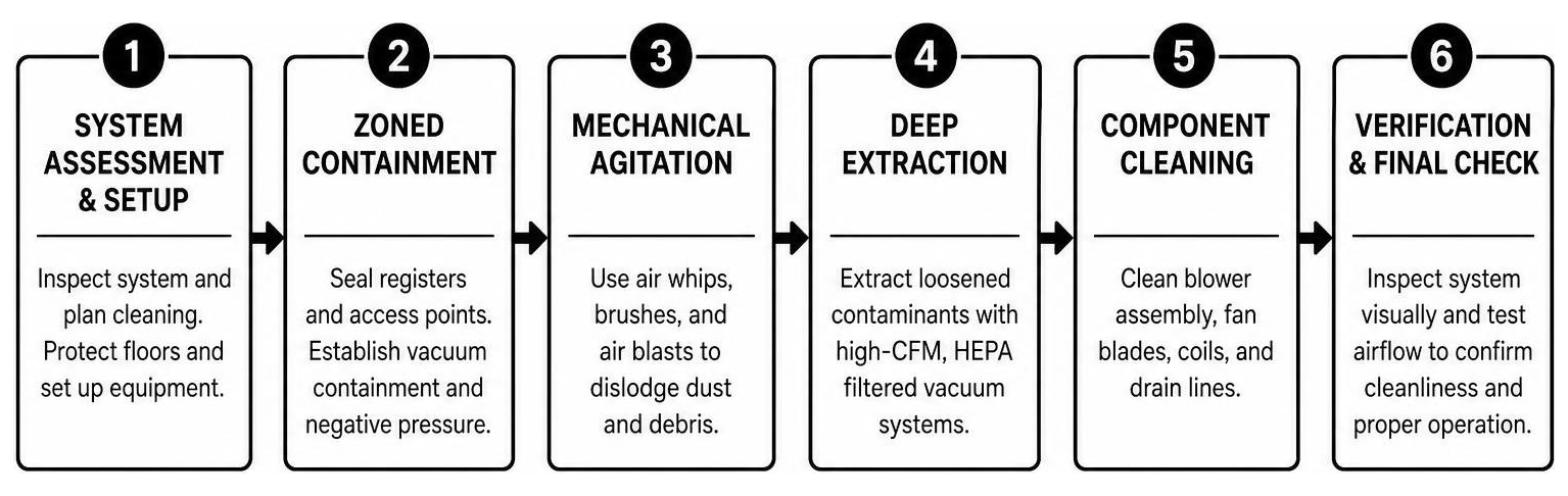 Step-by-step air duct cleaning process flow chart Step-by-step air duct cleaning process flow chart