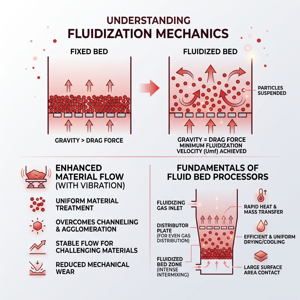 infographic explaining fluidization mechanics - fluid bed processors infographic