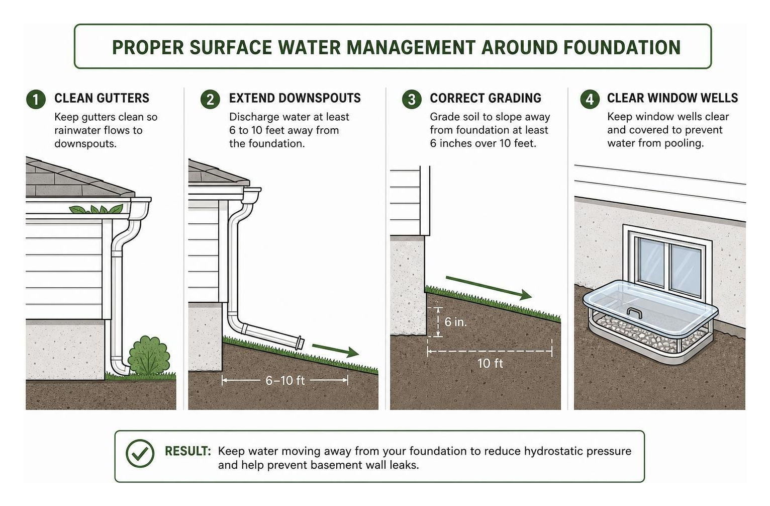 Proper surface water management around foundation Proper surface water management around foundation