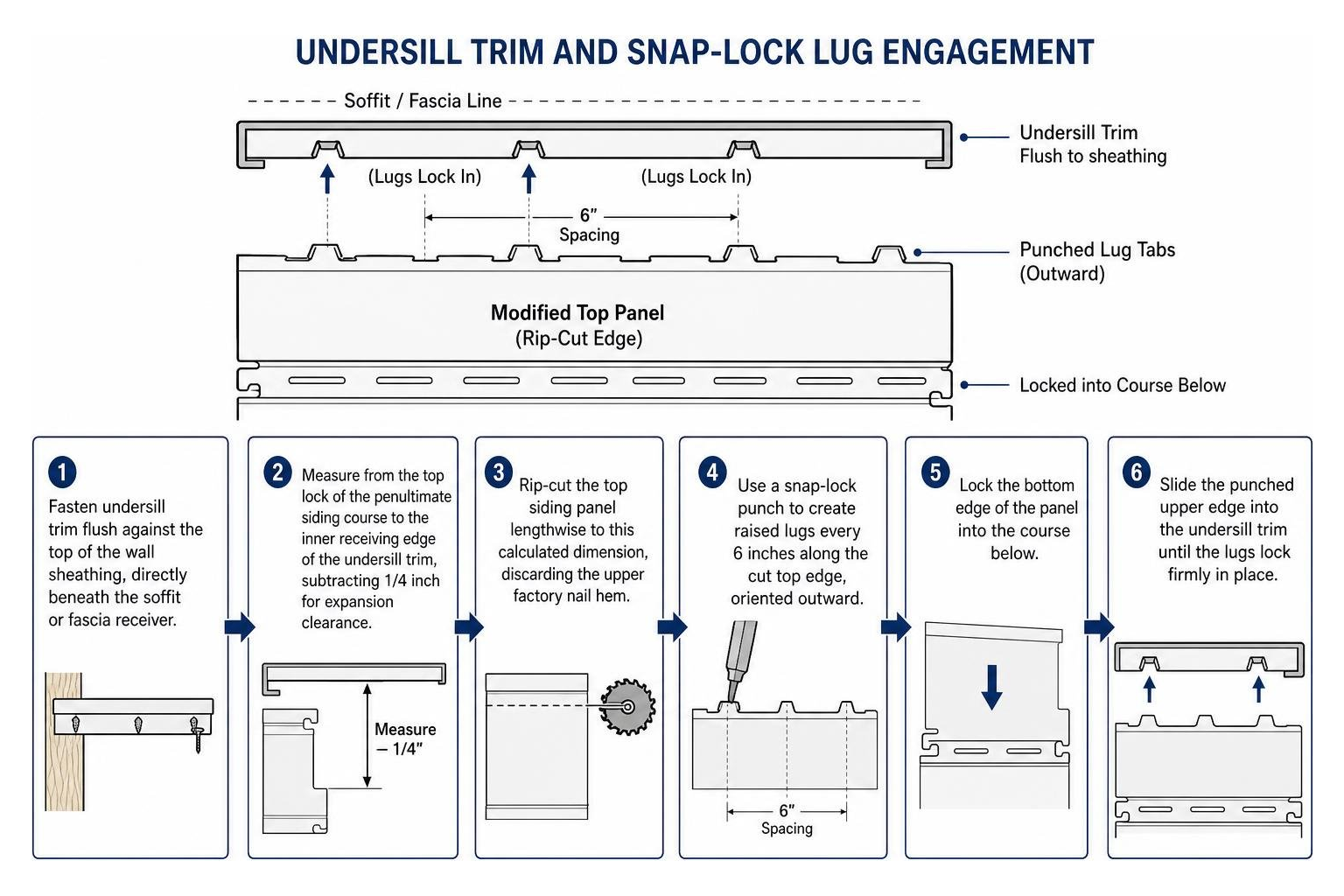 Undersill trim and snap-lock lug engagement diagram Undersill trim and snap-lock lug engagement diagram