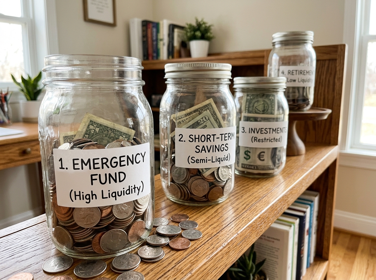 infographic showing a tiered savings strategy with liquid and semi-liquid accounts - where is the best place to keep an