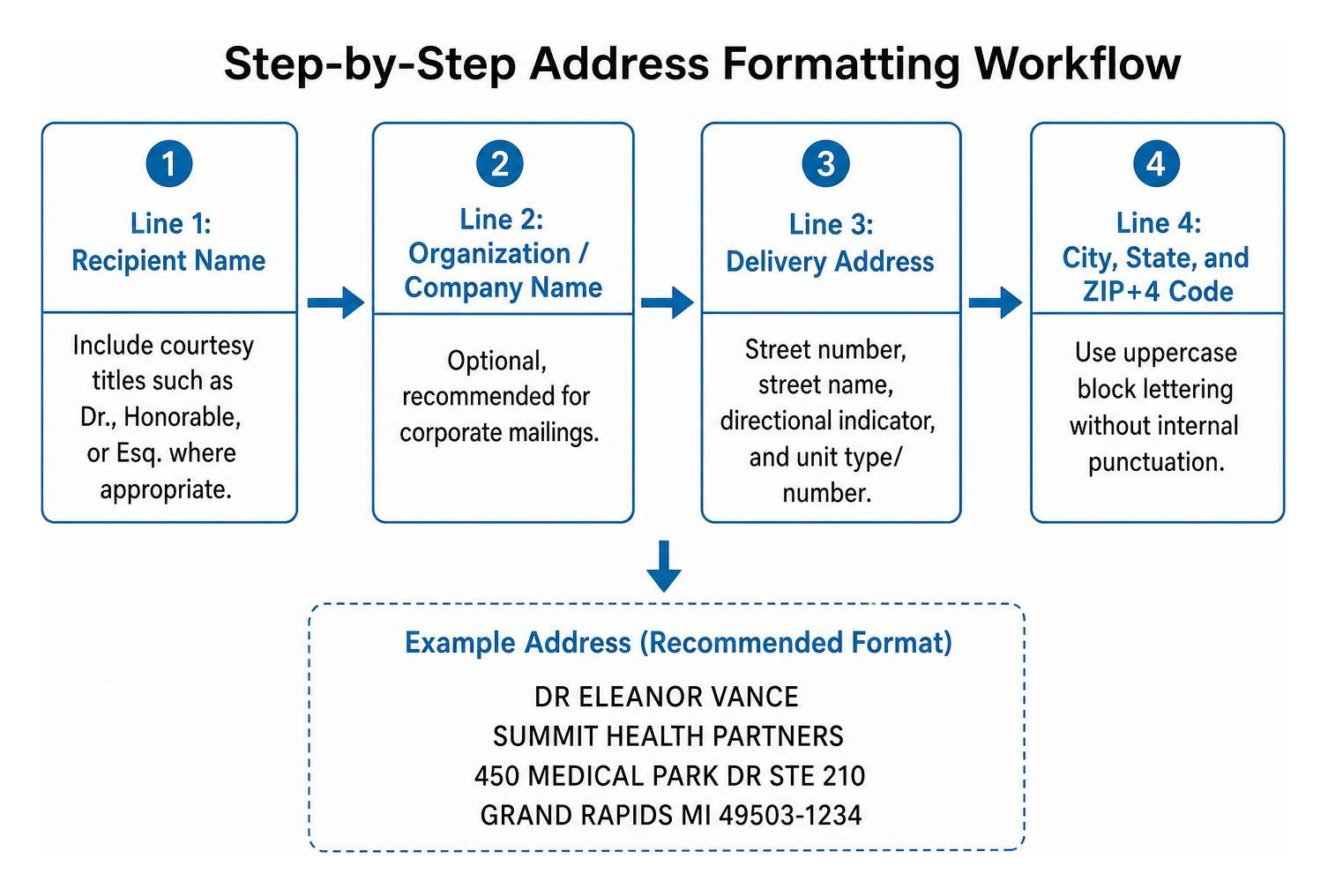 Step-by-step address formatting workflow