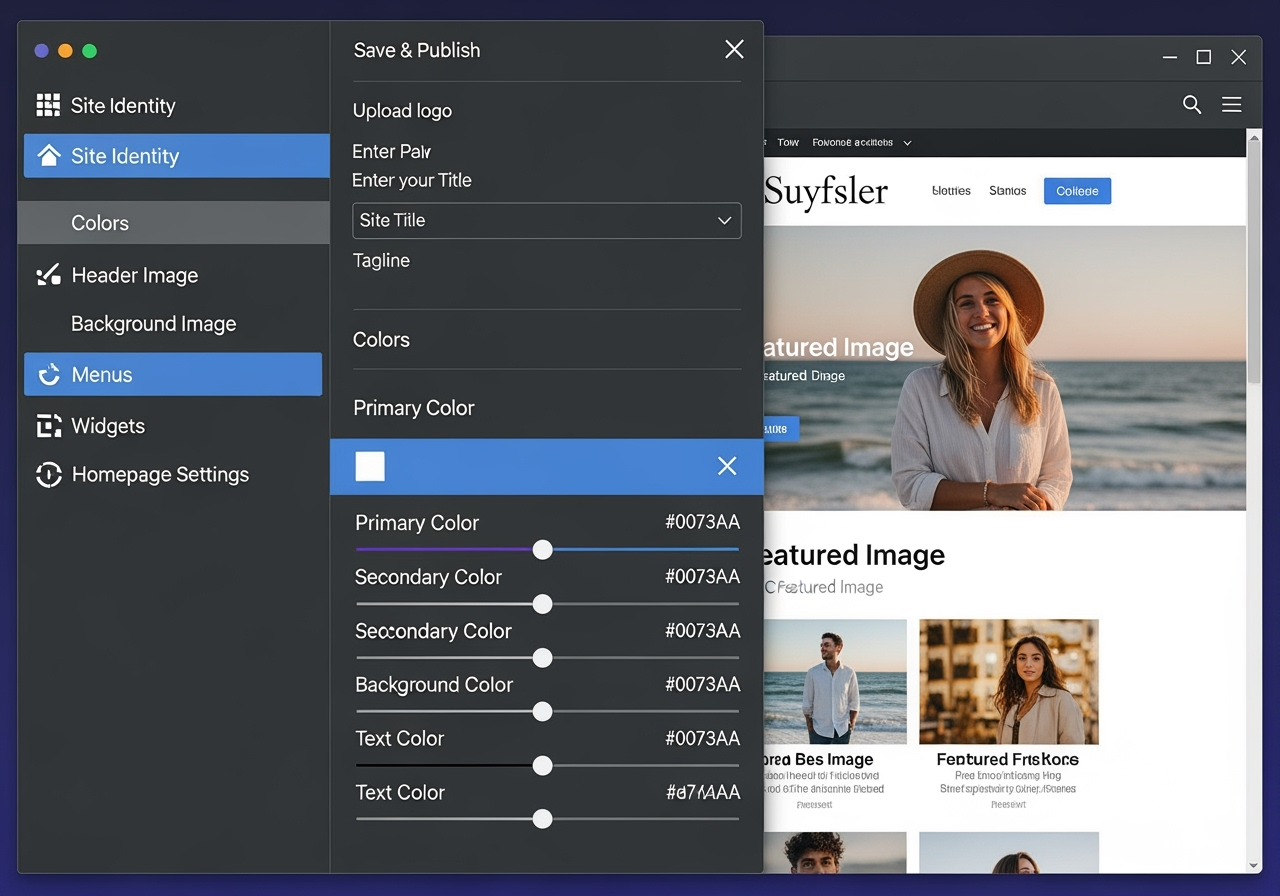 WordPress theme customizer interface showing logo and color options - real estate website templates wordpress free