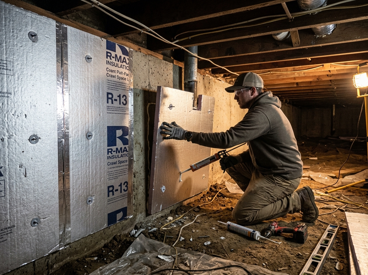 rigid foam board installation on crawl space walls - crawl space insulation best