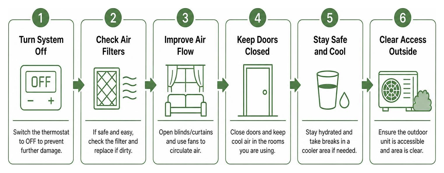 Diagram showing step-by-step homeowner actions while waiting for emergency AC repair