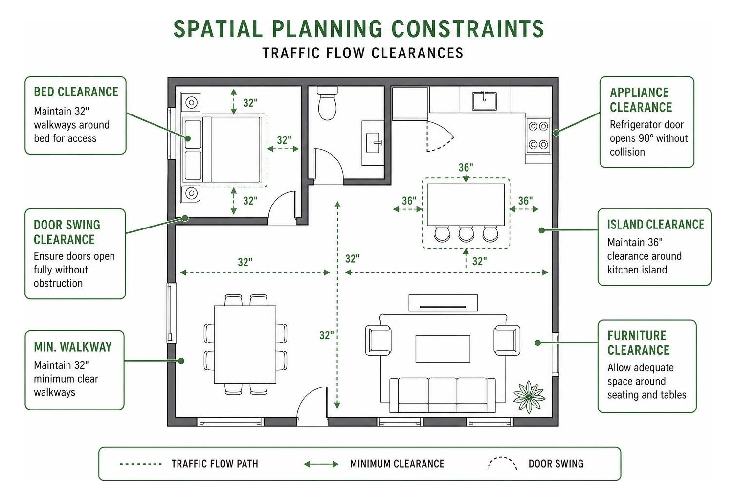 Diagram showing spatial planning constraints and traffic flow clearances